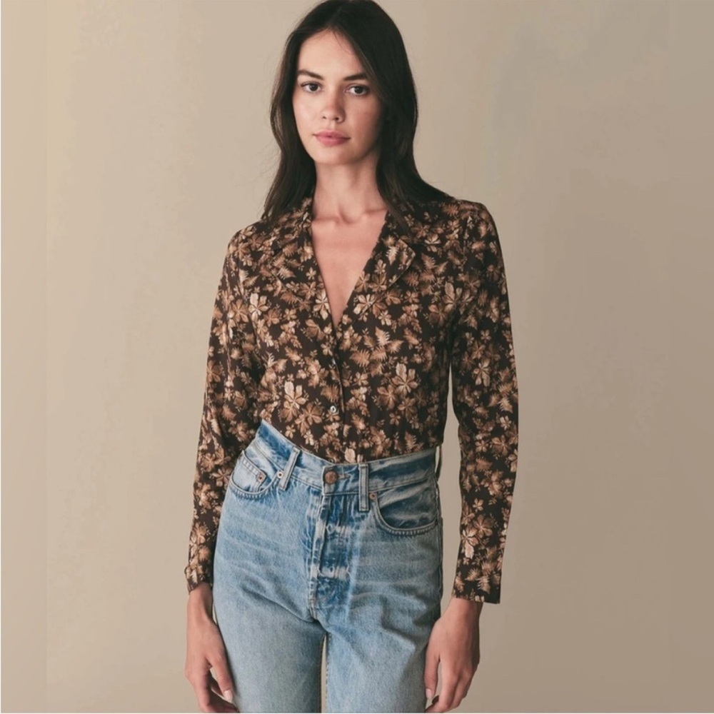 NWT Doen Sheila Button Shirt Top Blouse Fern Grove Floral